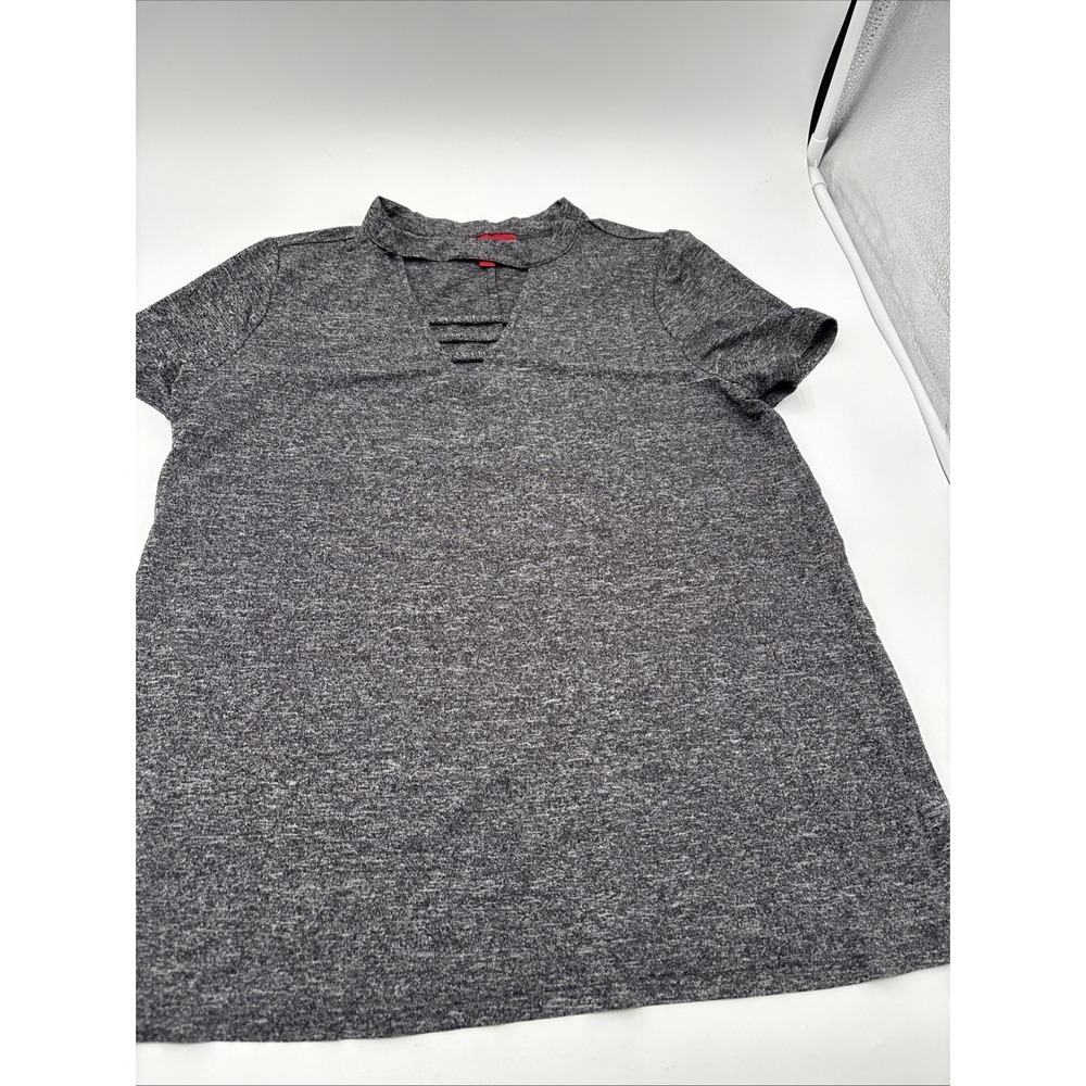 Jennifer Lopez Women's Blouse Size Small‎ Grey Short Sleeve Jlo Open V Front